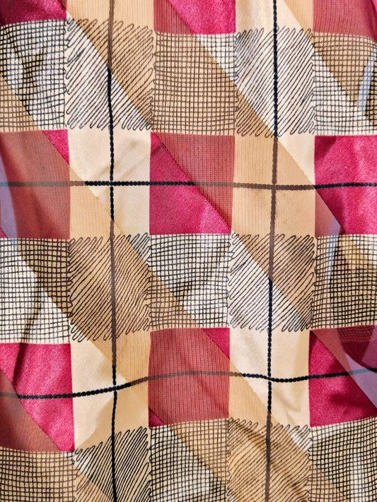 Bordeaux & Tan Check Print Square Scarf