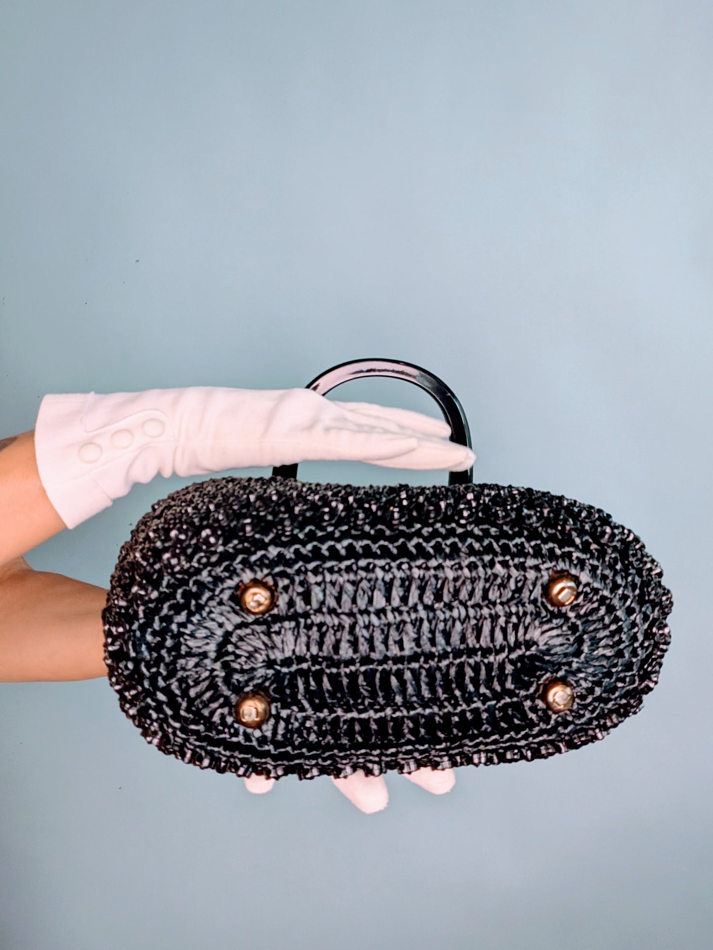 Vintage 1950s Black Lucite Beaded Handbag