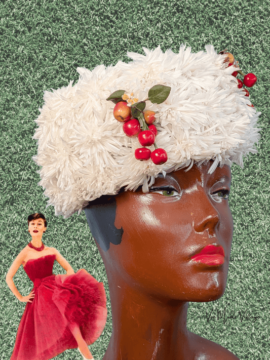 Vintage 1950s "Adelheid" Coconut & Cherries Pillbox Topper