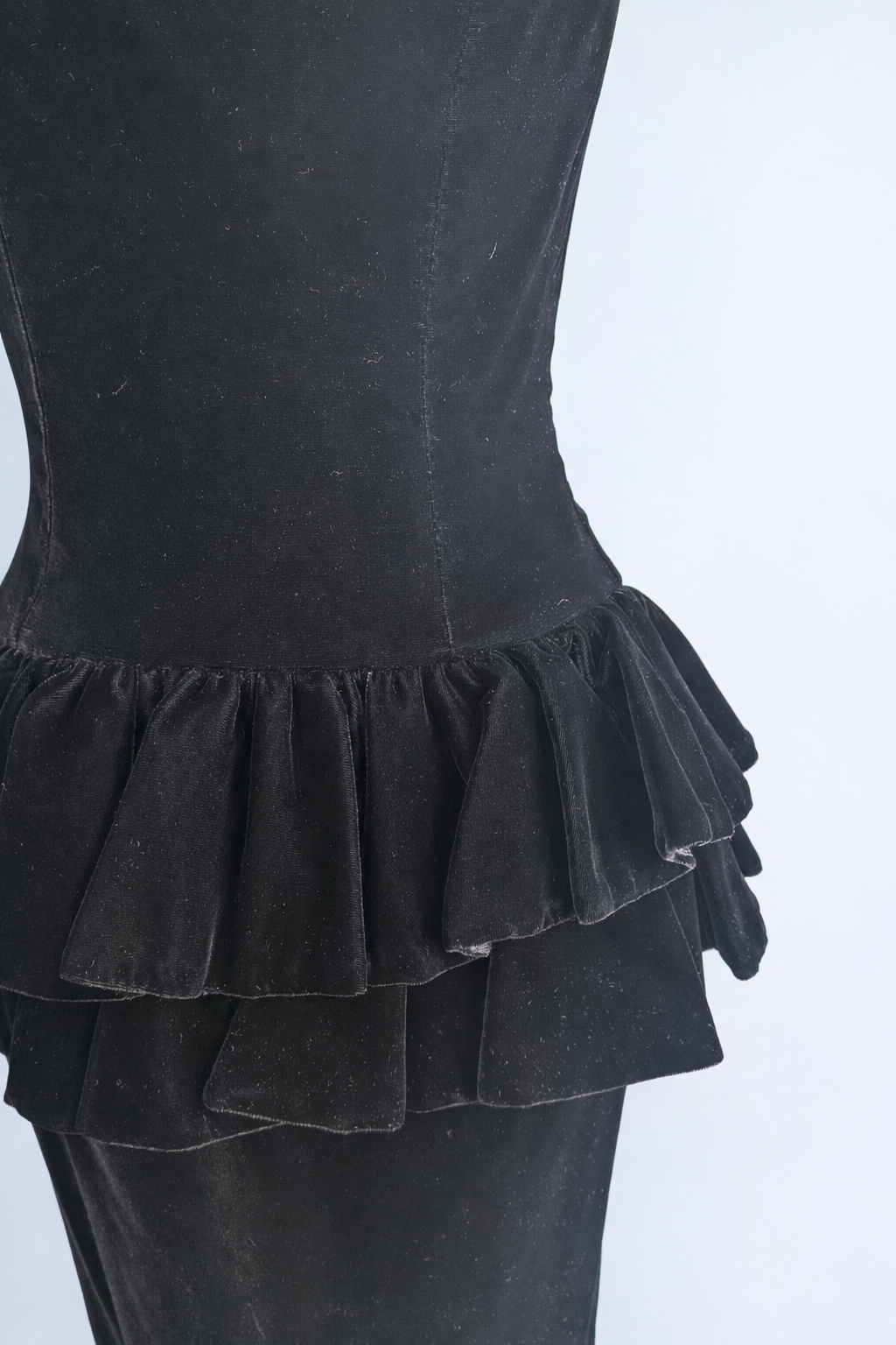 Vintage 1980s “Does 1940s” After Five by Julie Duroché Black Velvet Peplum Wiggle Dress