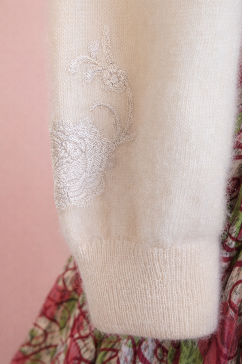 Vintage 1950s Dalton Ivory Hand Embroidered Cashmere Cardigan