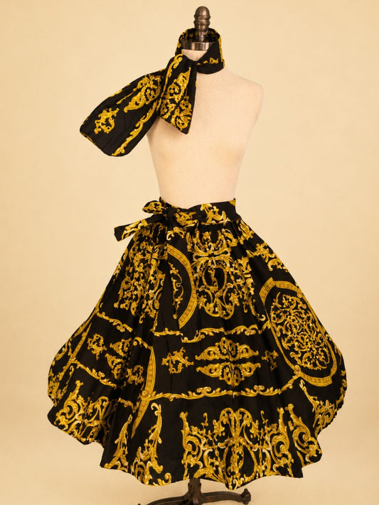 Black and Gold Baroque Print Skirt