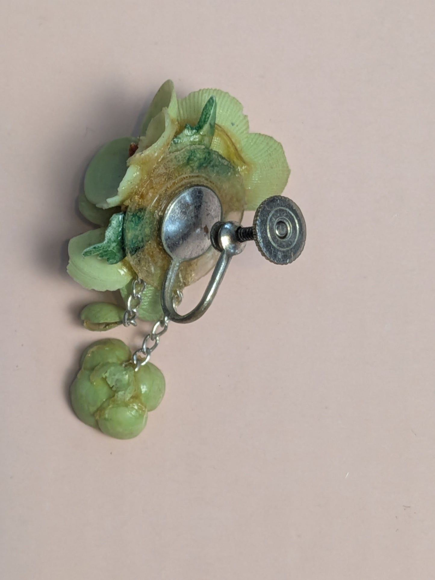 Vintage Mid-Century Green Celluloid Floral Earrings