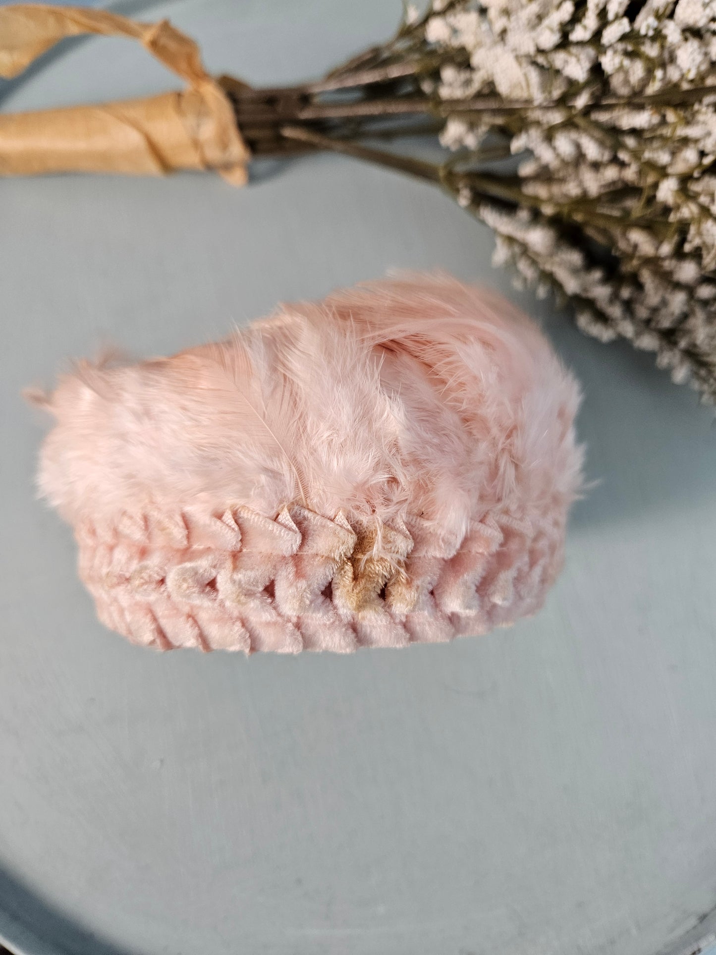 Vintage 1950s Pink Feather Fringe Headband