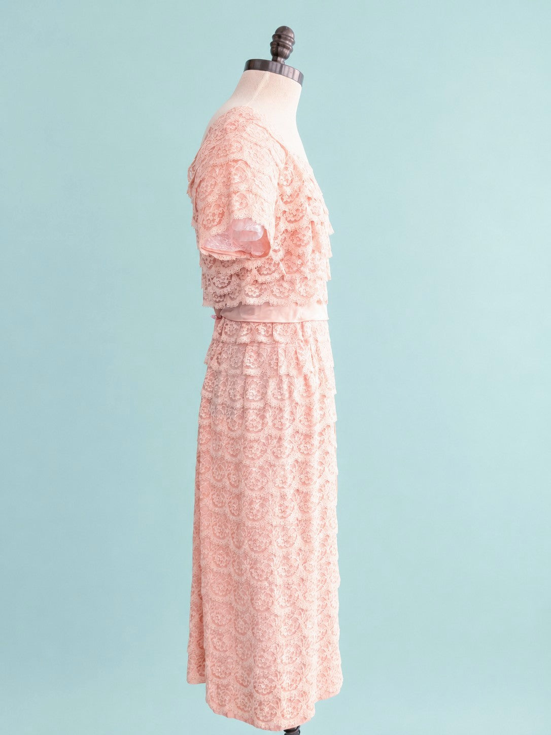 Vintage Mid-Century Pink Lace Pencil Dress