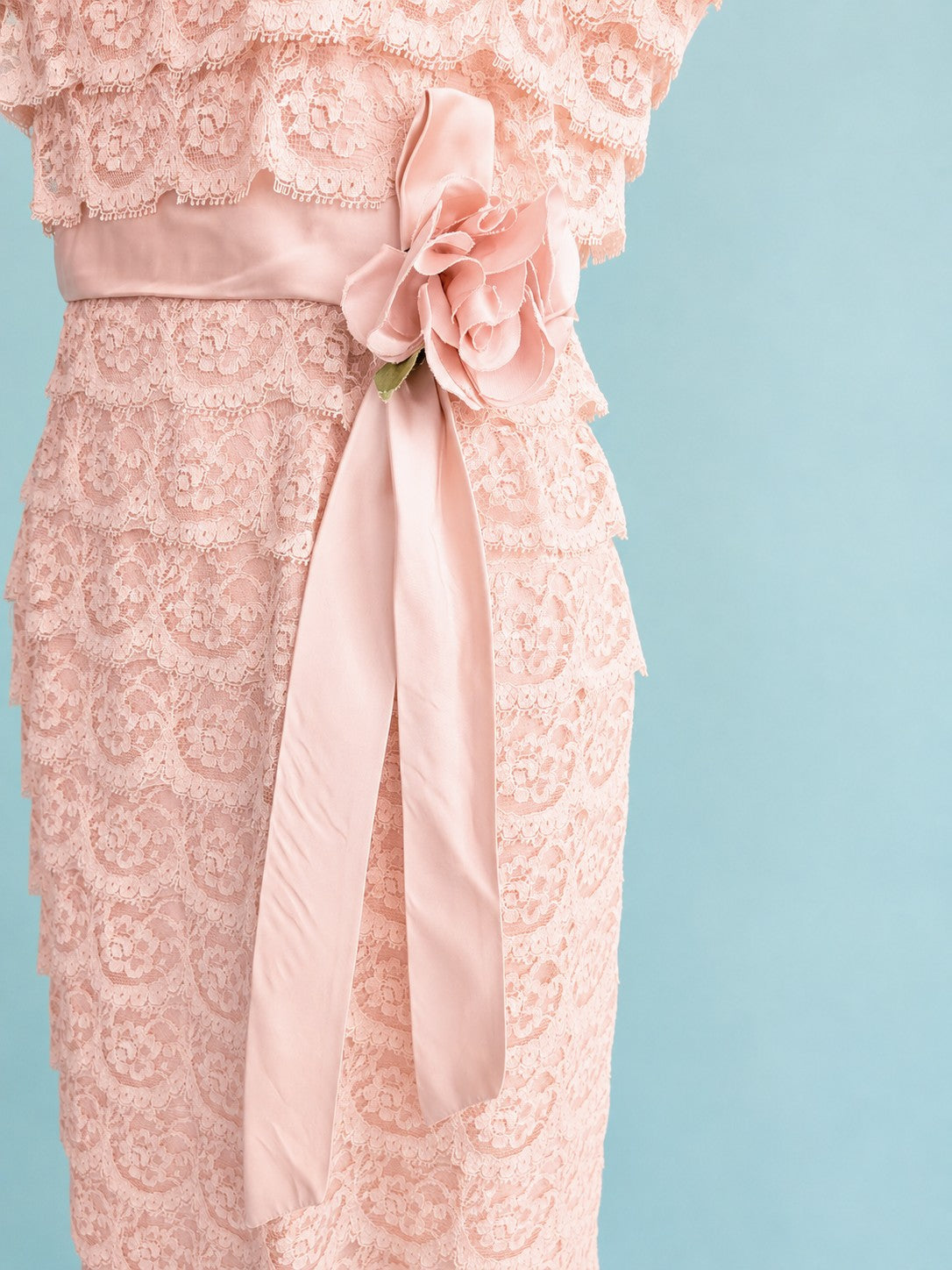 Vintage Mid-Century Pink Lace Pencil Dress