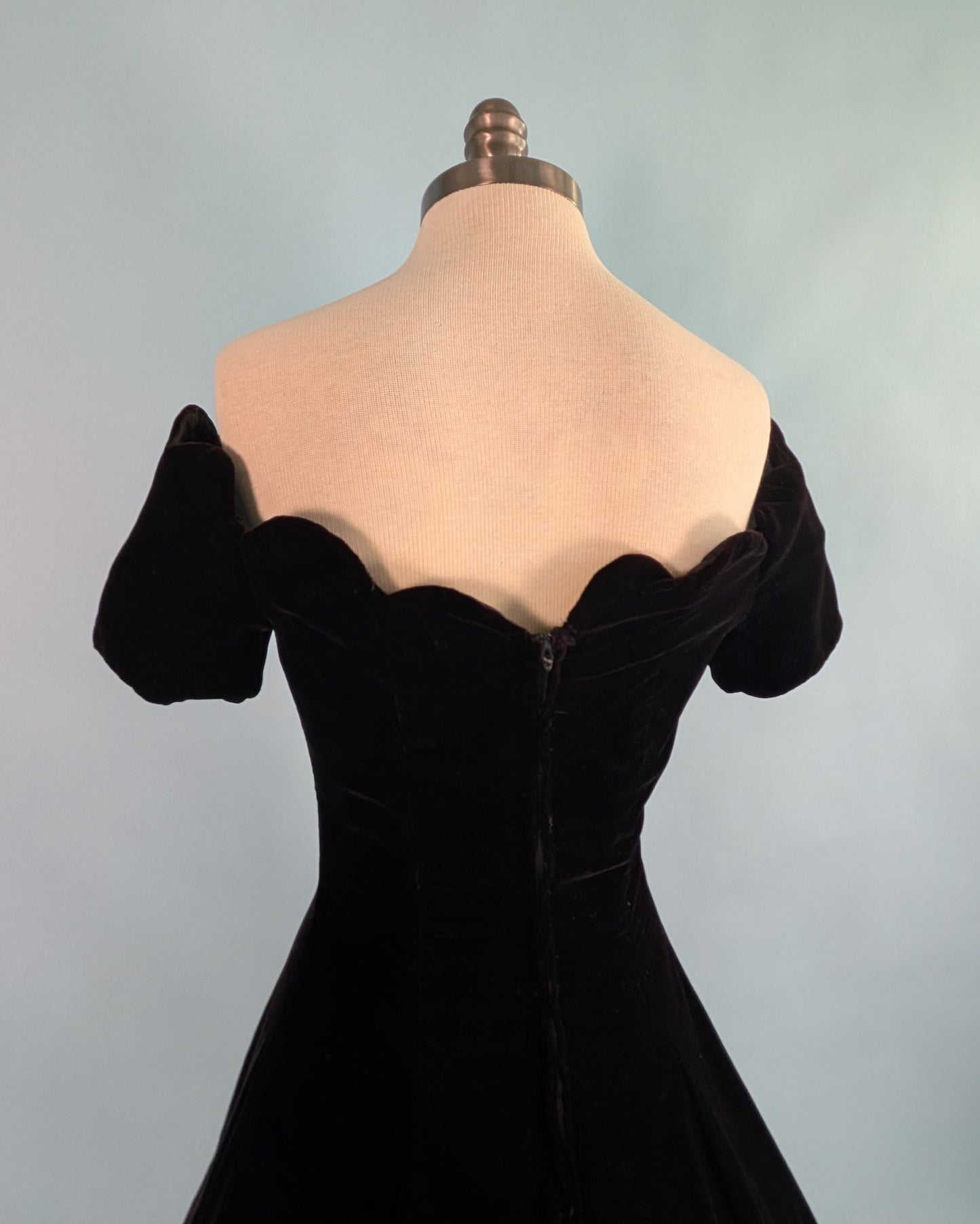 Vintage 1980s Does 1950s "Niki" Off Shoulder Black Velvet Cocktail Dress