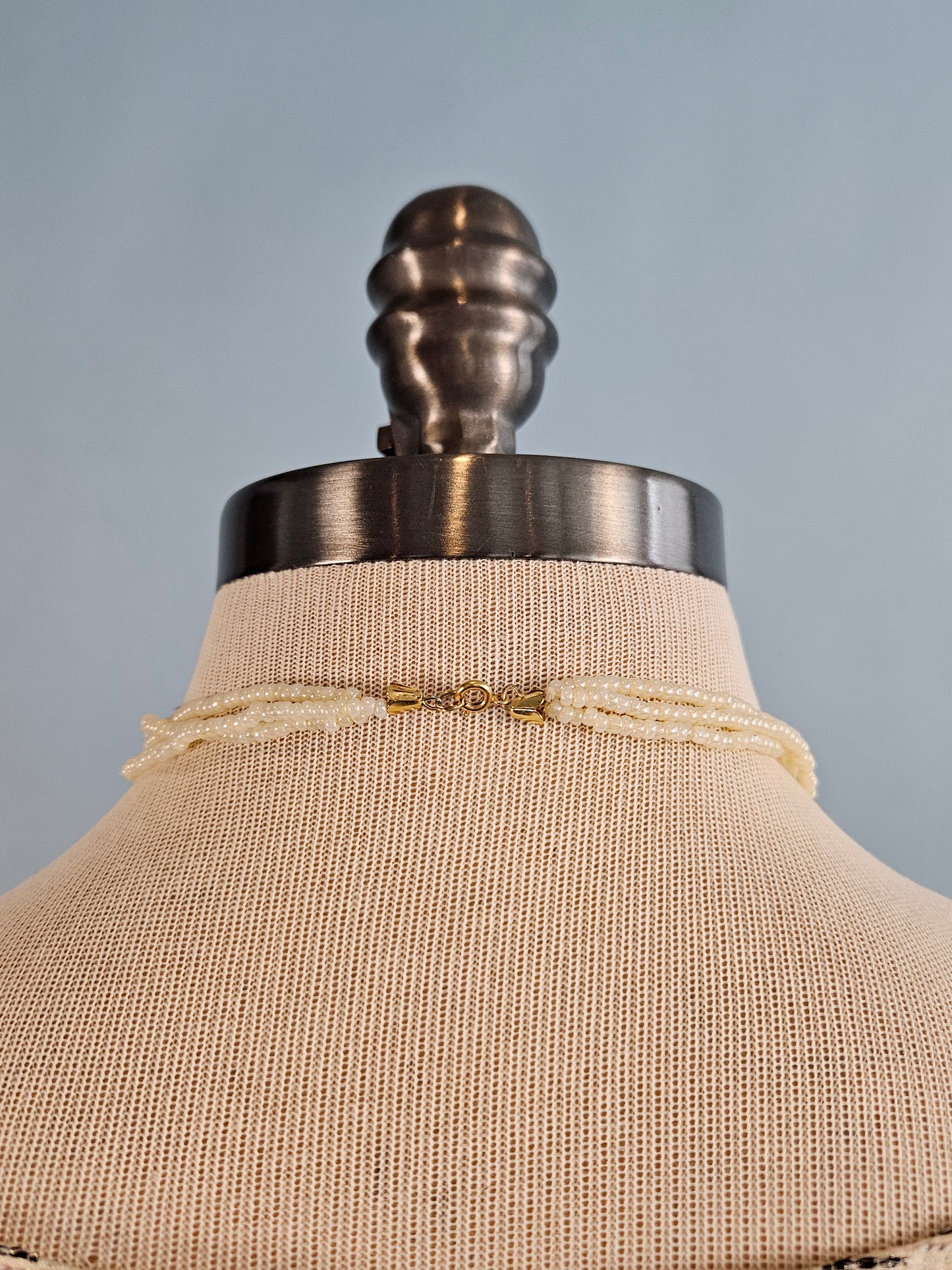 Vintage 1950s Tri-strand Milk Glass Beaded Necklace