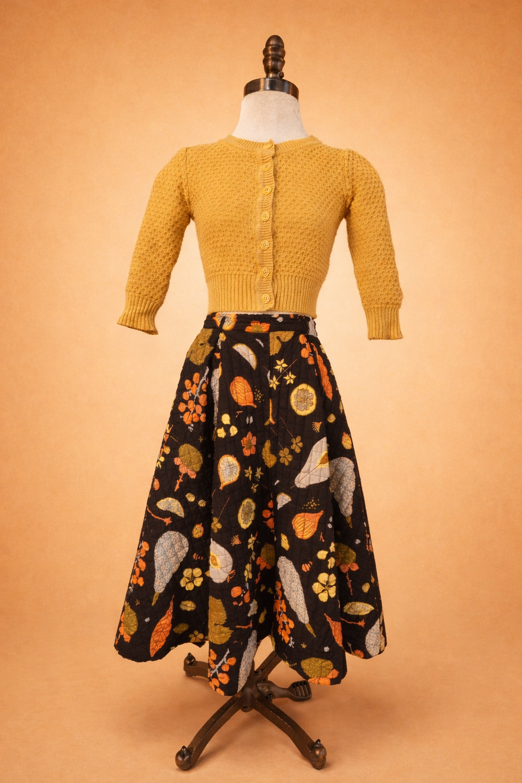 Vintage 1950s Meena Fruit Harvest Quilted Full Skirt