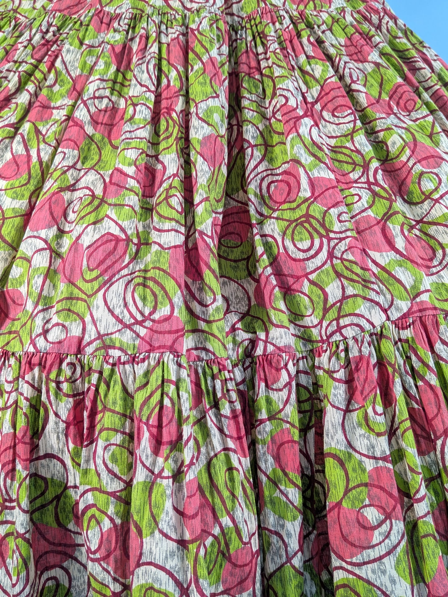 Vintage 1940s-1950s Abstract Print Ruffle Skirt