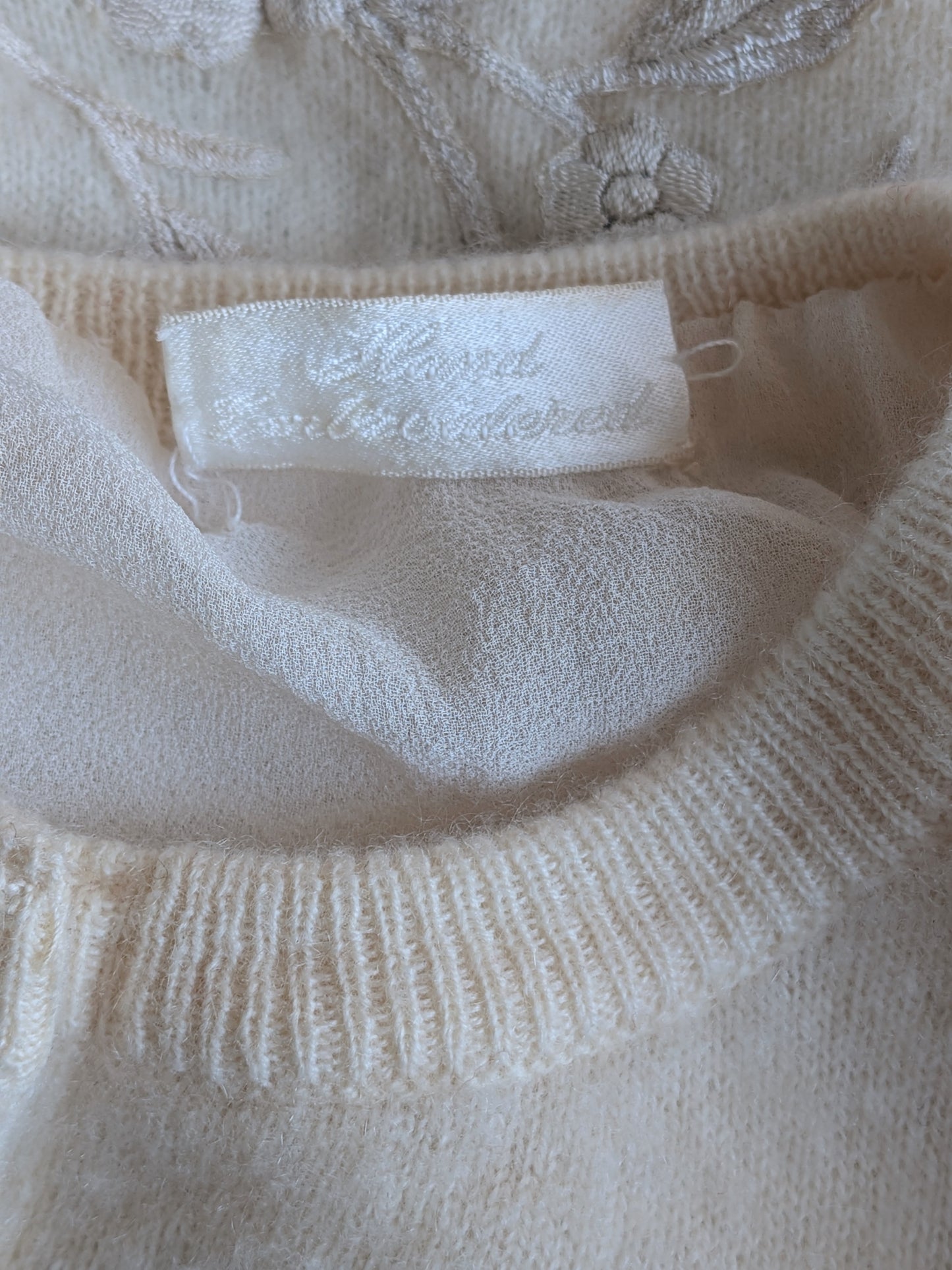 Vintage 1950s Dalton Ivory Hand Embroidered Cashmere Cardigan