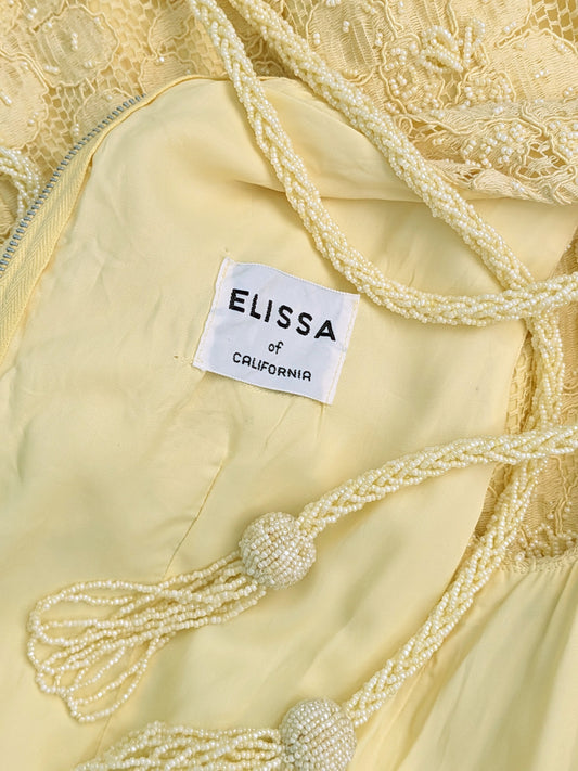 Vintage 1960s Elissa of California Yellow Beaded Pencil Dress