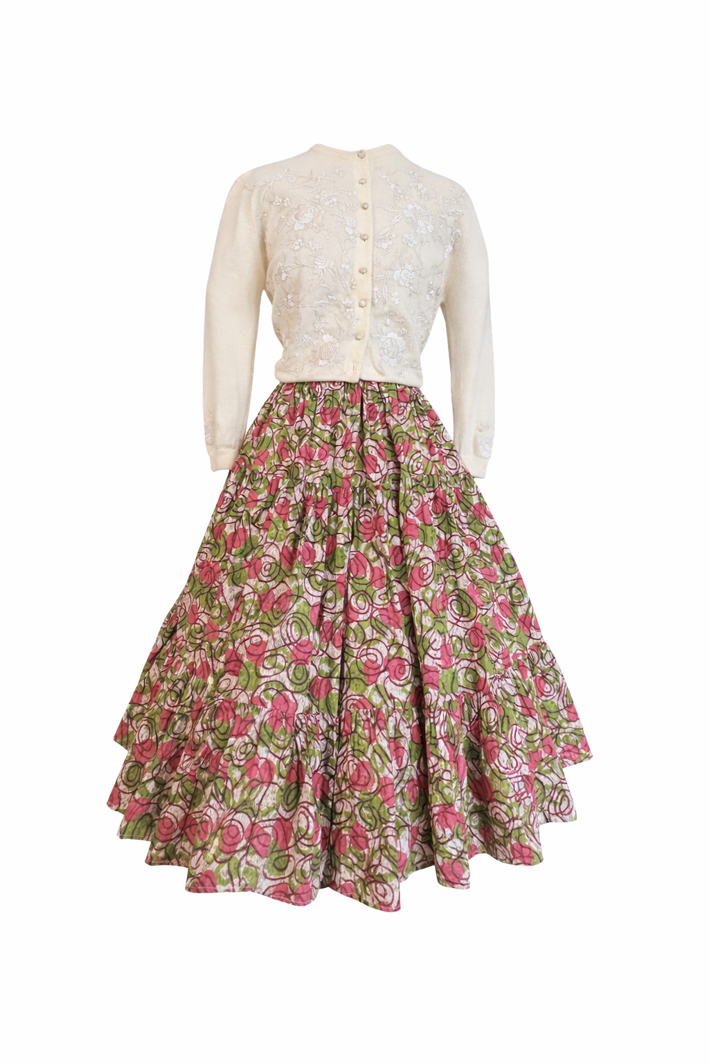 Vintage 1940s-1950s Abstract Print Ruffle Skirt