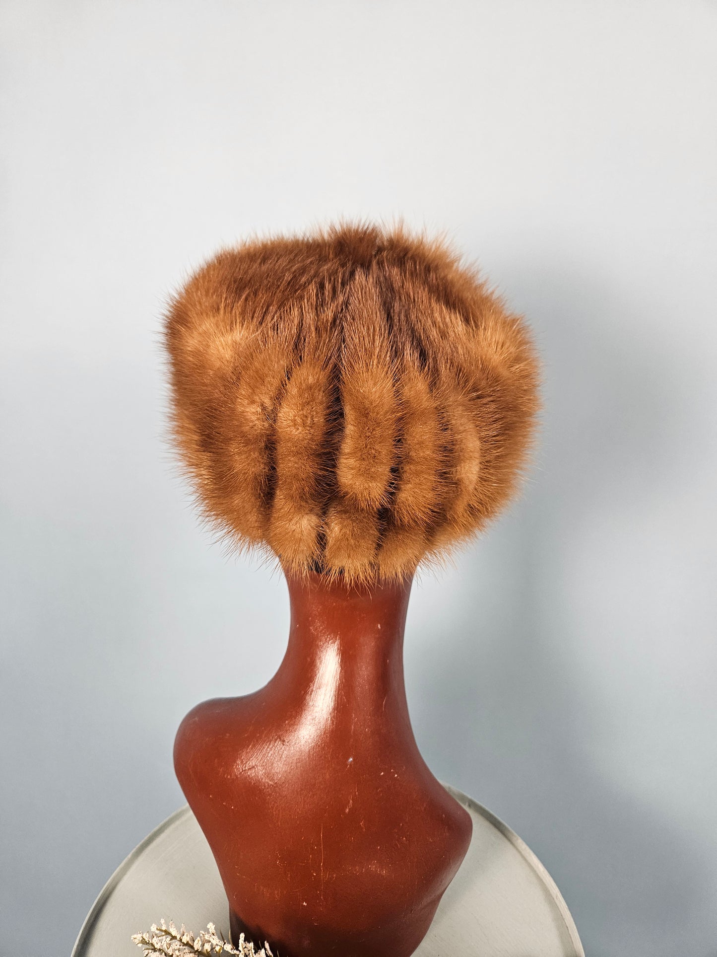 1940s-1950s Golden Honey Mink Pillbox Hat