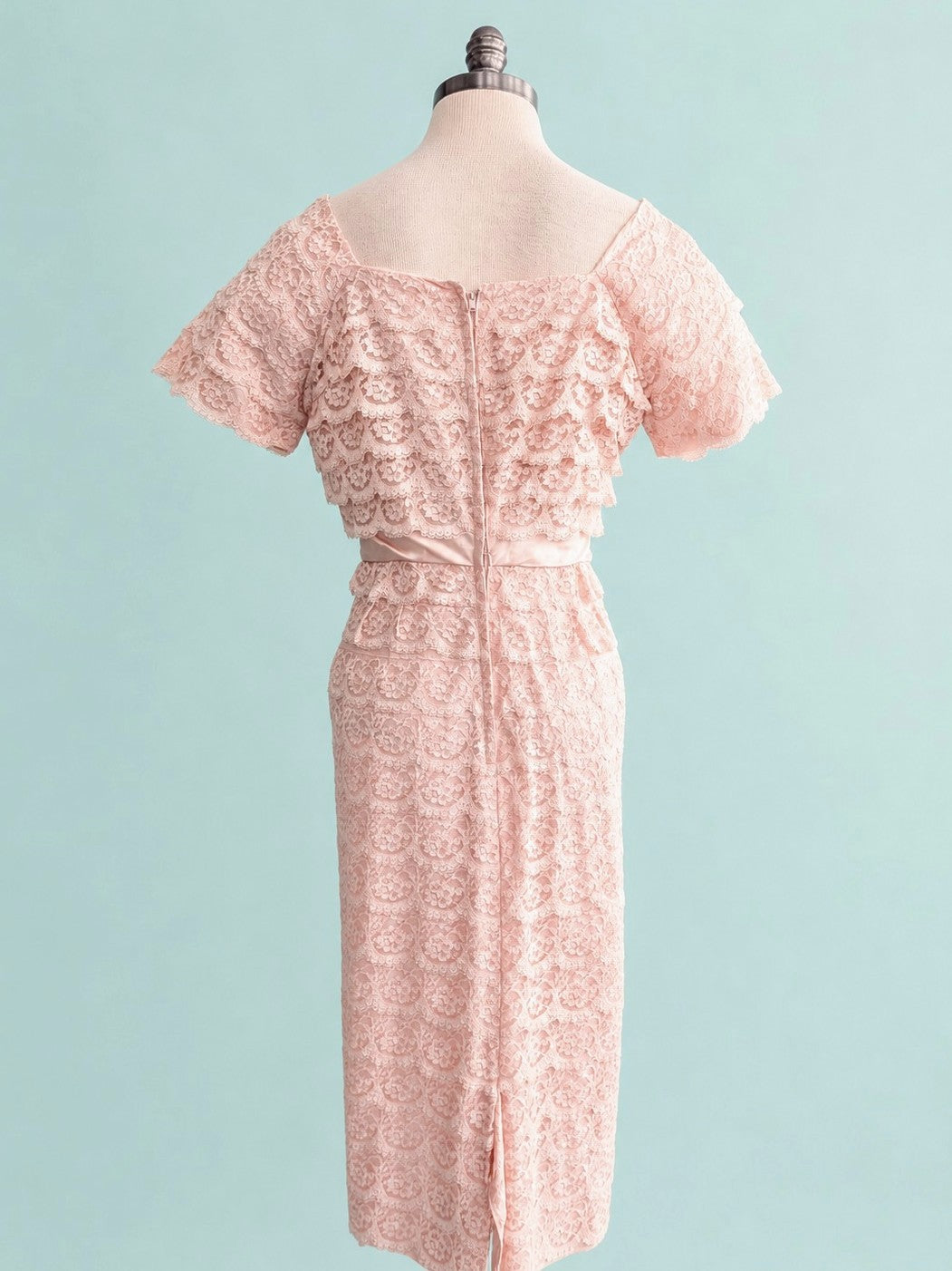 Vintage Mid-Century Pink Lace Pencil Dress