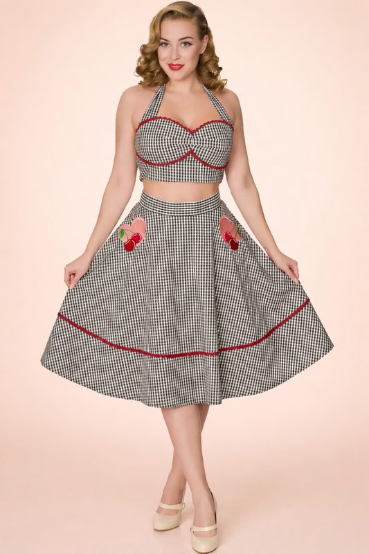Black Gingham Cherry Hearts Skirt