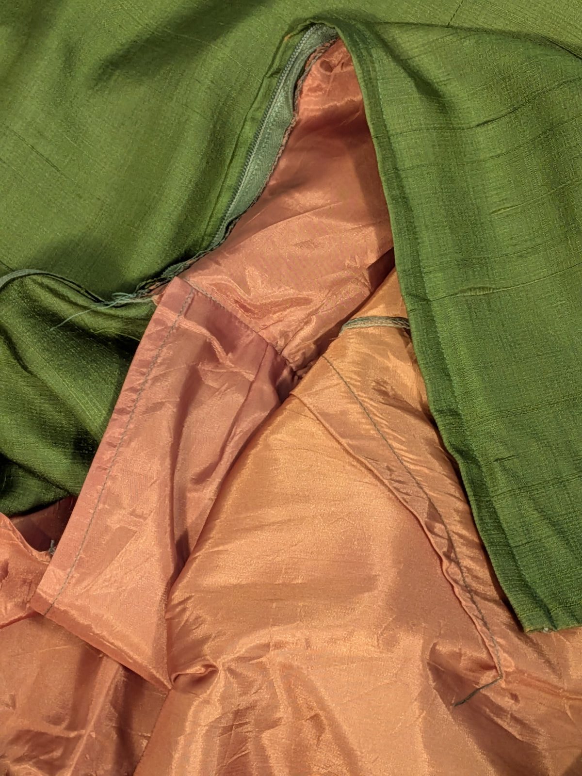 Vintage Mid-Century Olive Green Silk Shift Dress