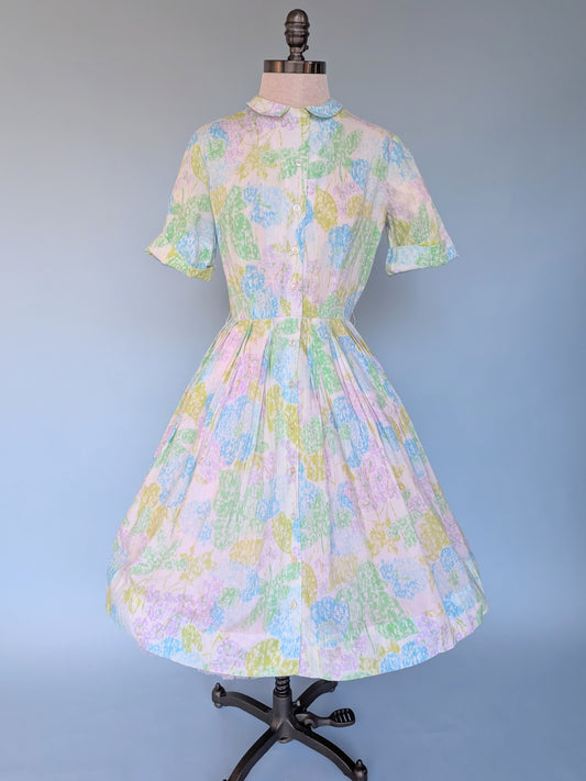 Vintage 1950s Georgia Griffin Fashion Pastel Floral Shirtwaist Dress
