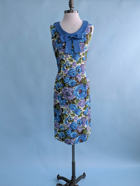 Vintage Mid-Century "Wilyum Sez" Blue & Purple Floral Sack Dress
