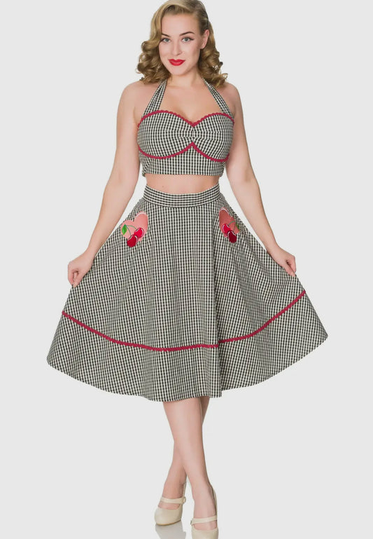 Black Gingham Cherry Hearts Skirt