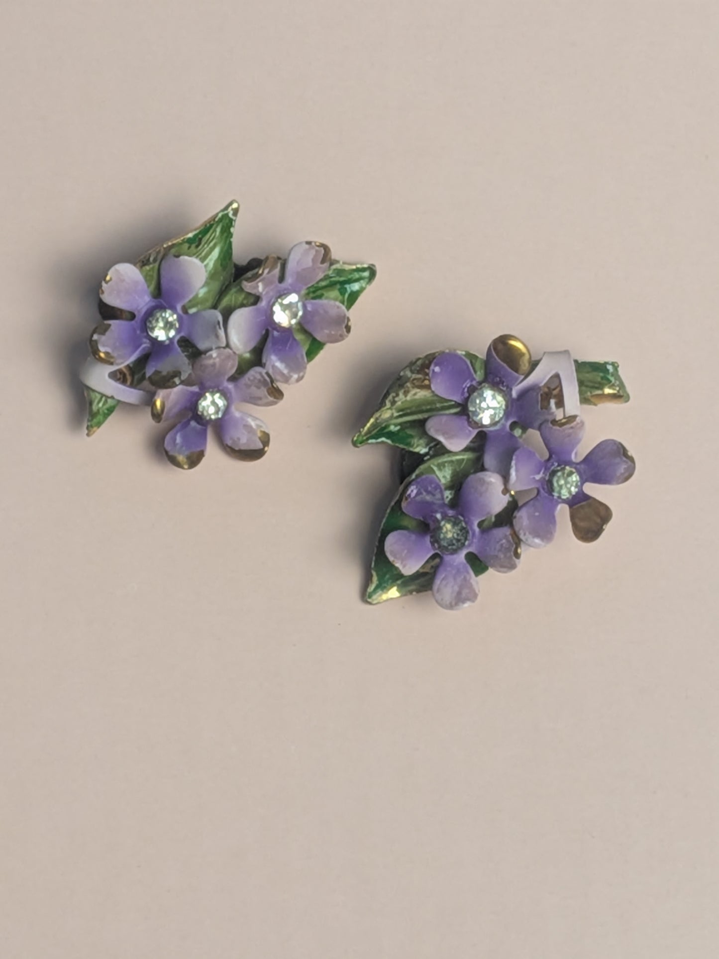 Vintage Mid-Century Purple Flower Earrings