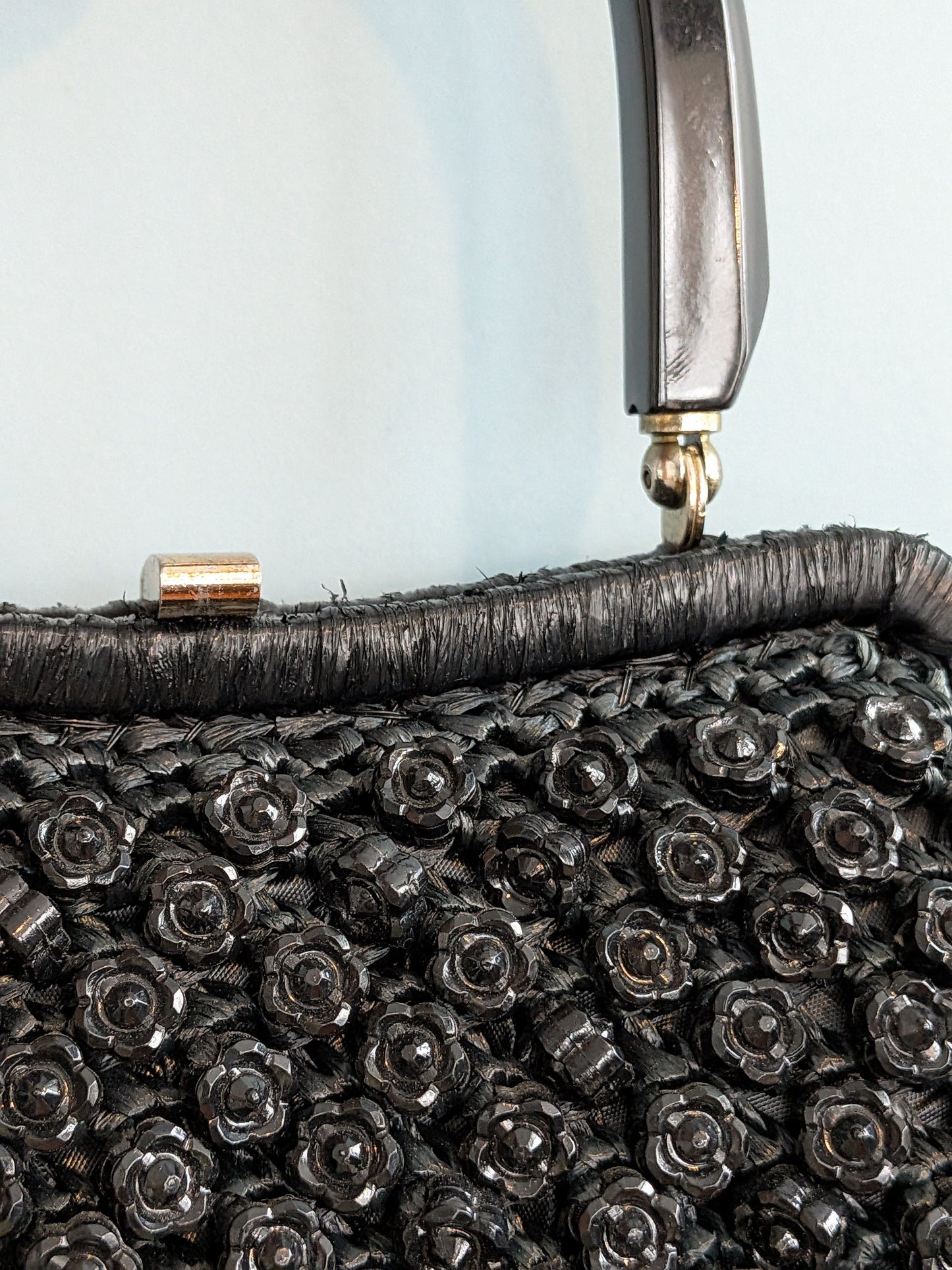 Vintage 1950s Black Lucite Beaded Handbag