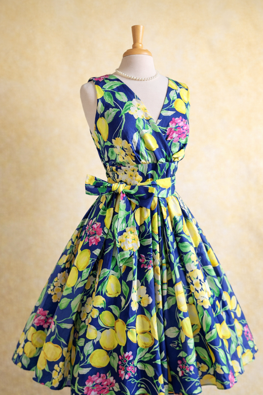 STYLE 1027 - 1950's Style Lemon Floral Fit & Flare Dress