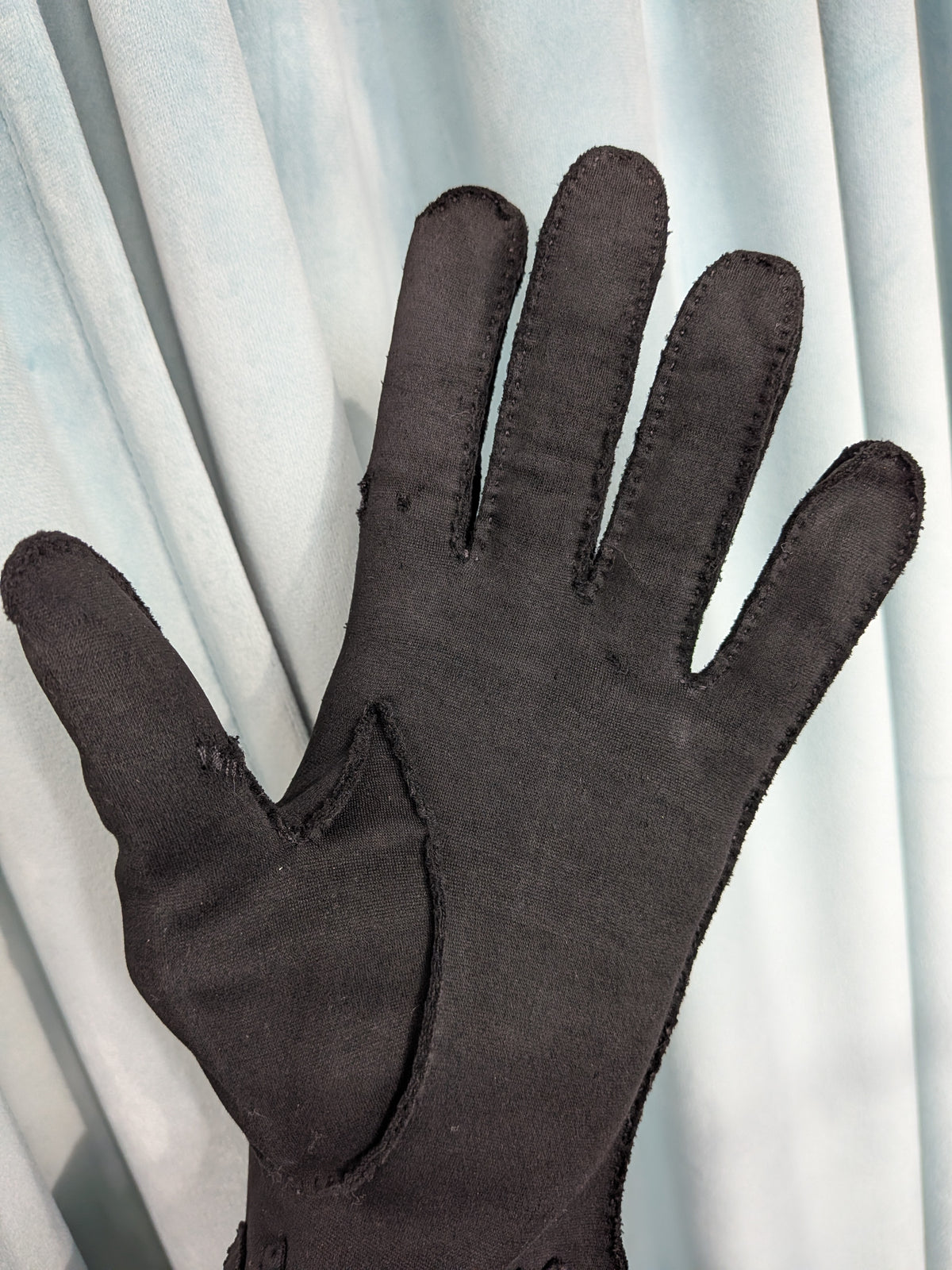 Vintage 1950s "Elvette" Black Gloves -Floral Wrist