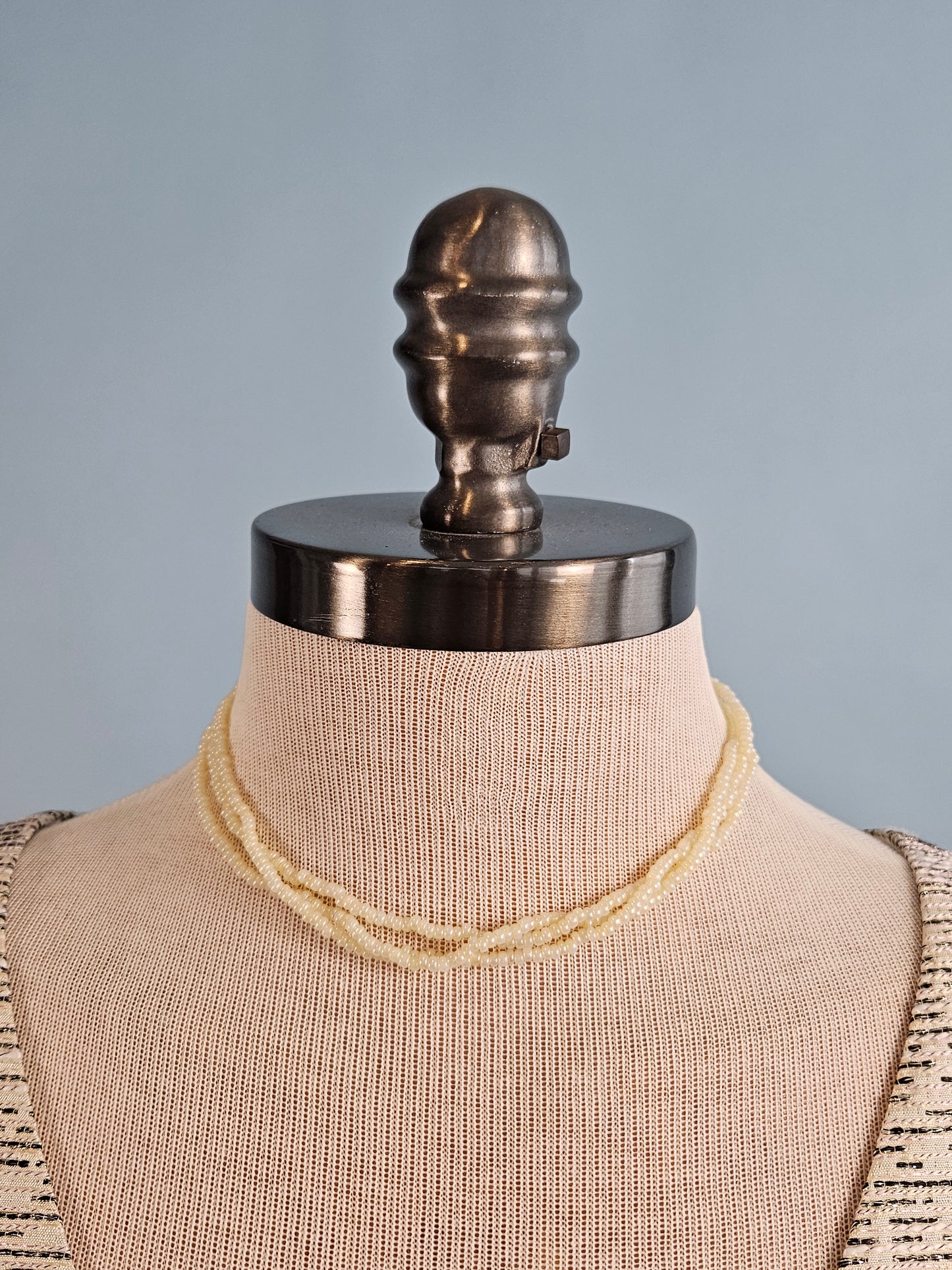 Vintage 1950s Tri-strand Milk Glass Beaded Necklace