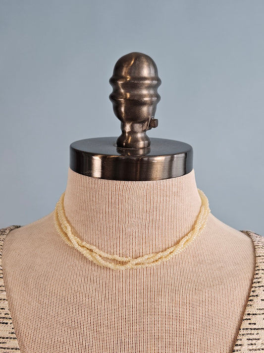 Vintage 1950s Tri-strand Milk Glass Beaded Necklace