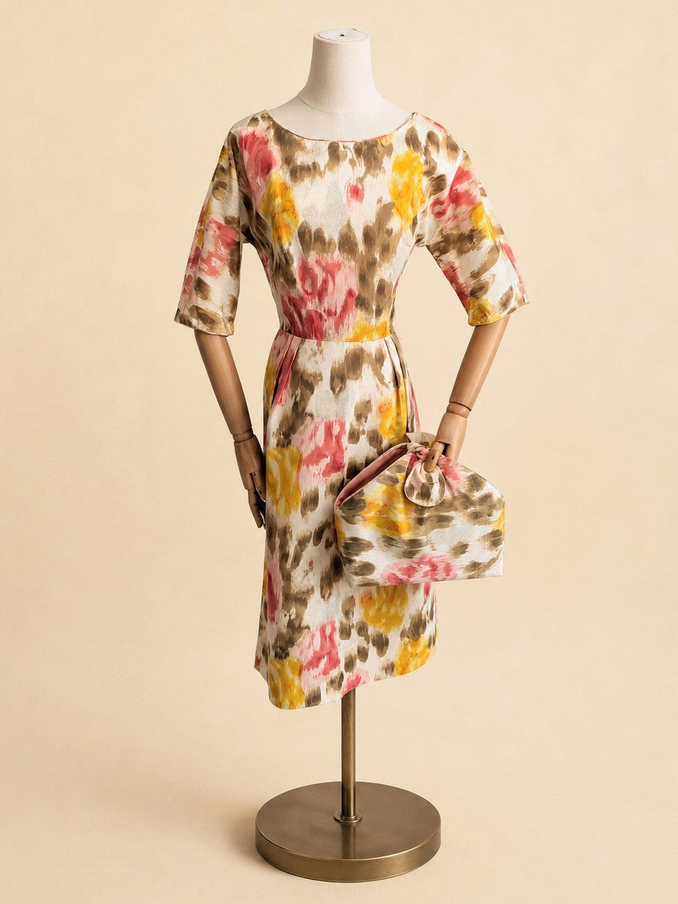 Vintage Mid-Century Floral Dress & Accessories Set