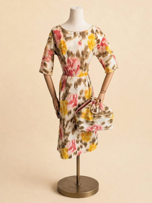 Vintage Mid-Century Floral Dress & Accessories Set