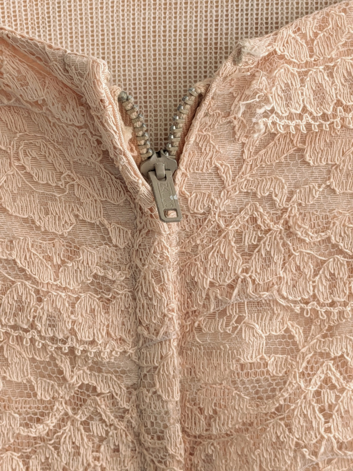 Vintage Mid-Century Pale Peach Lace Pencil Dress