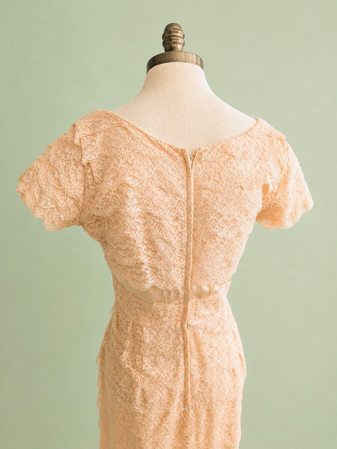 Vintage Mid-Century Pale Peach Lace Pencil Dress