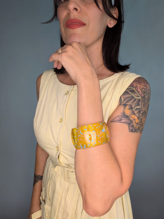Translucent Amber Blue Speckled Bangle