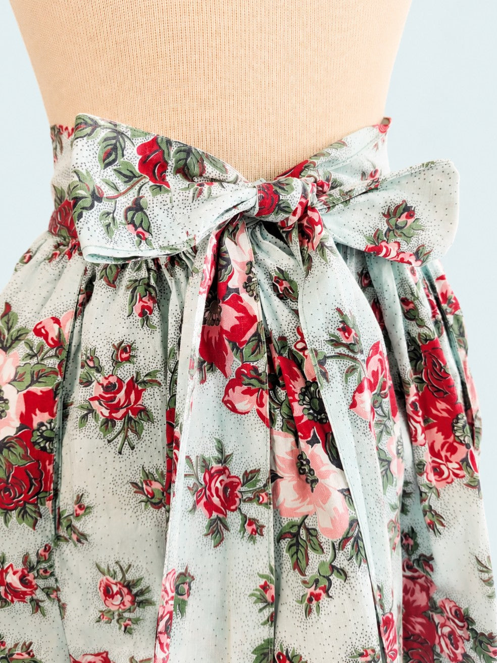 Vintage Mid-Century Blue Large Floral Apron