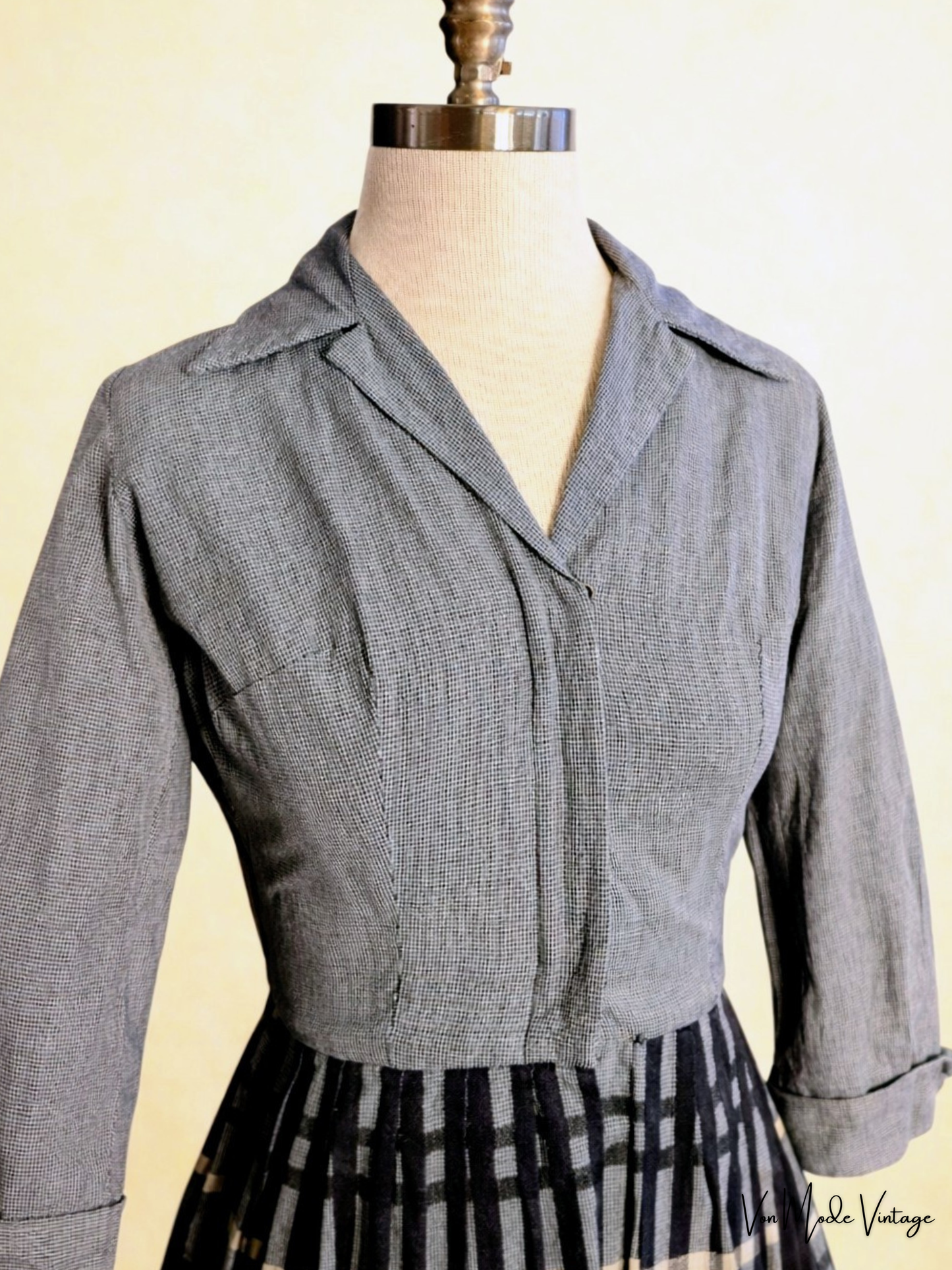 Vintage 1950s Jerell Jr. Gray Plaid Shirtwaist Dress