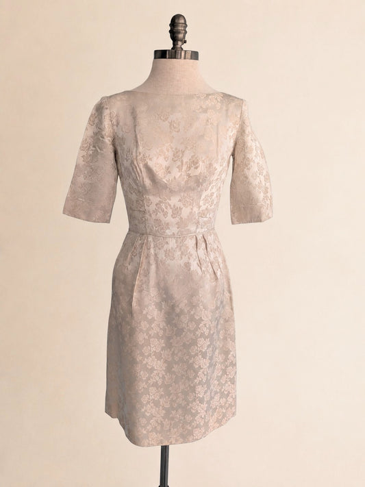 Vintage Mid-Century Champagne Brocade Dress