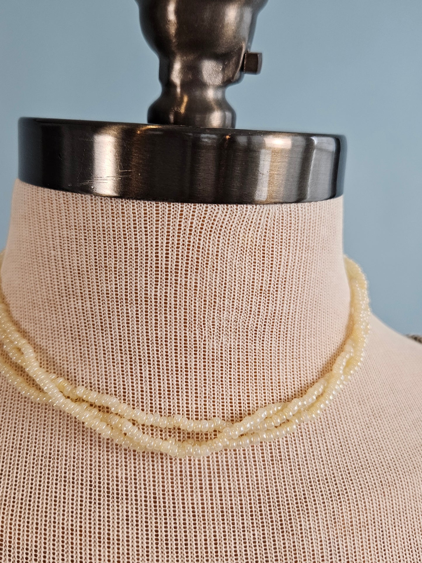 Vintage 1950s Tri-strand Milk Glass Beaded Necklace