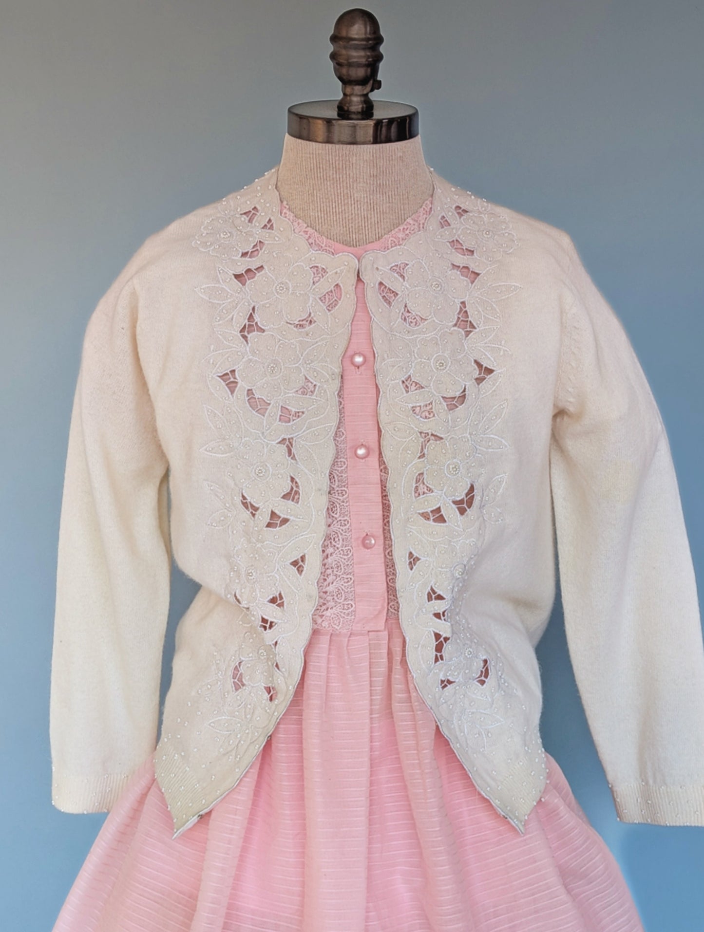 Vintage 1960s-1970s Ivory Beaded Cardigan