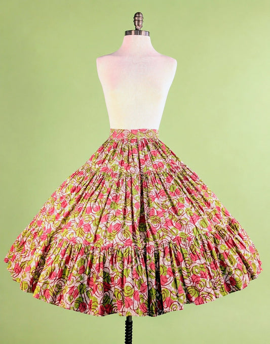 Vintage 1940s-1950s Abstract Print Ruffle Skirt