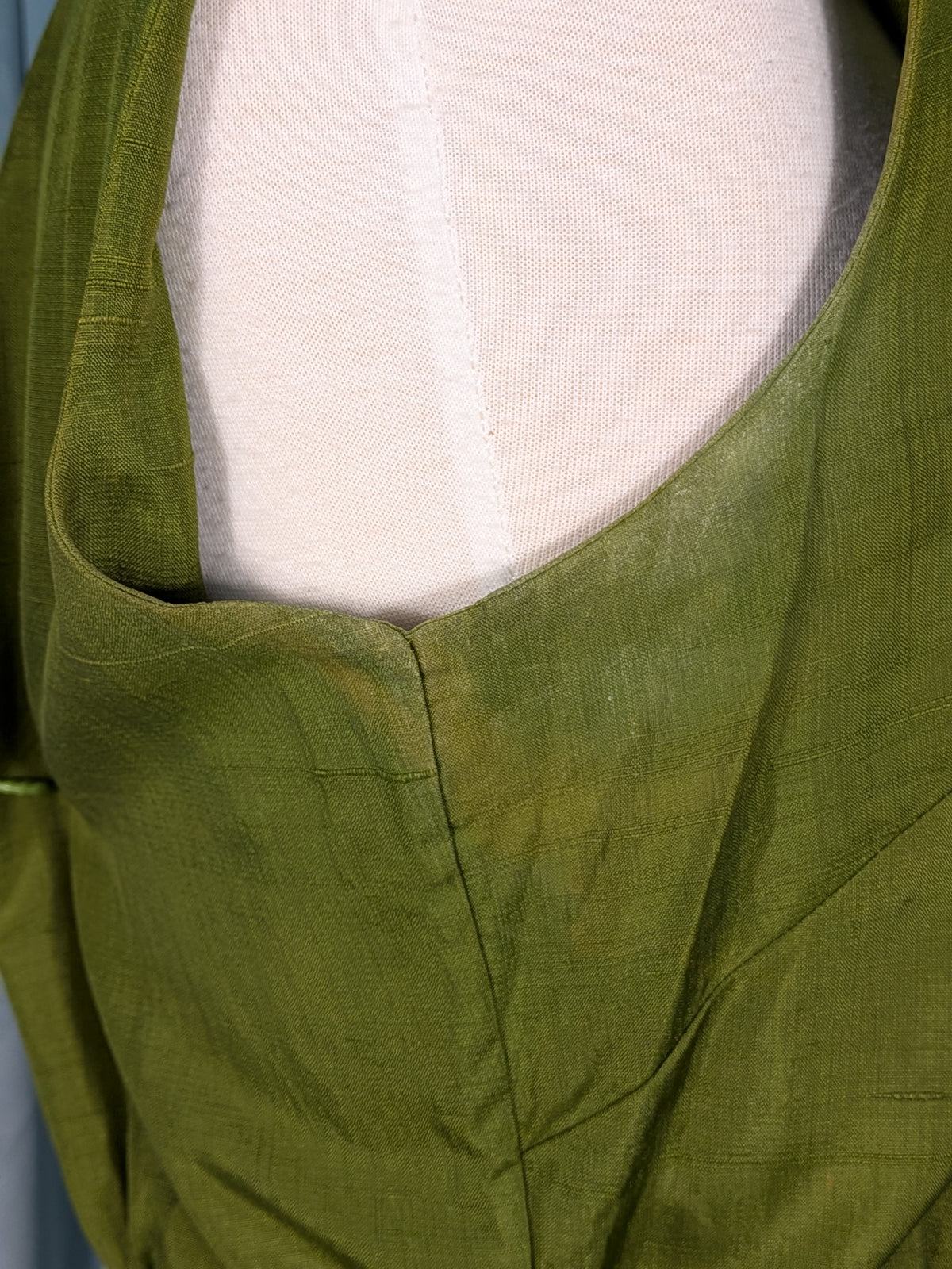Vintage Mid-Century Olive Green Silk Shift Dress