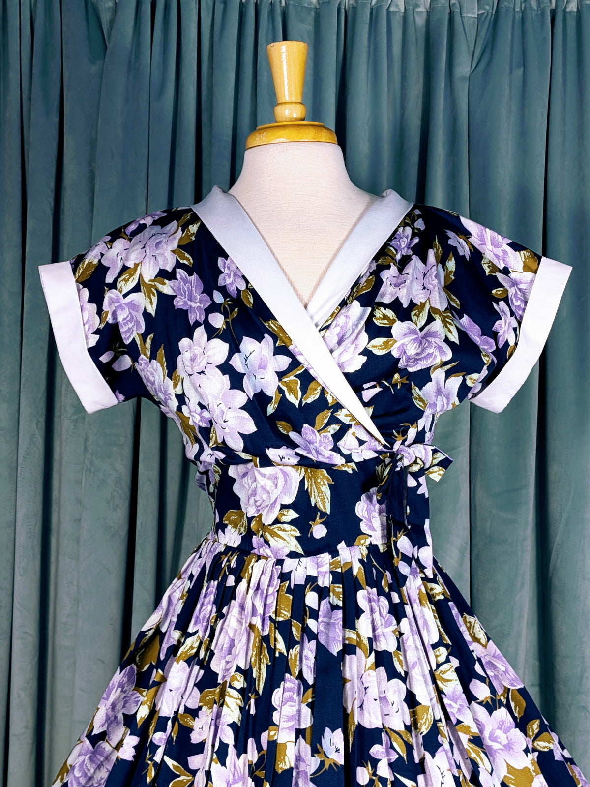Unique Vintage 1950s Style Purple Floral Shirtwaist Dress