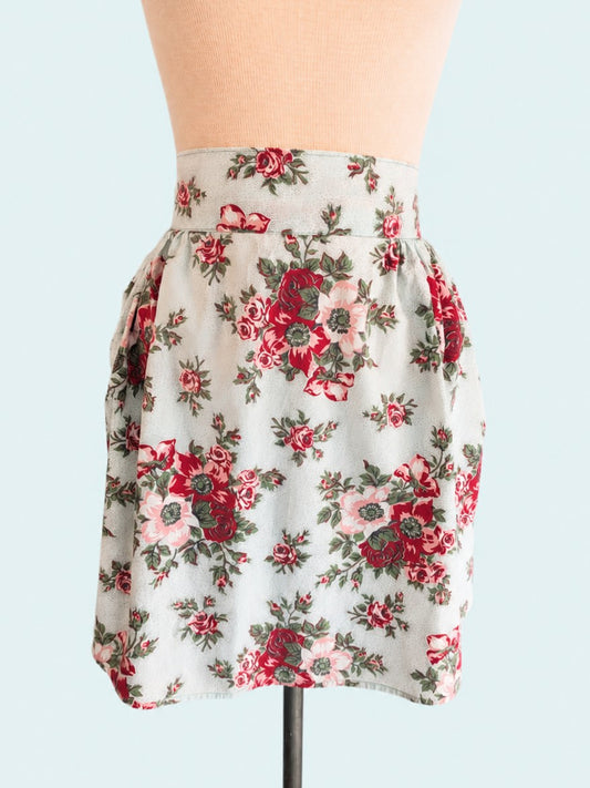 Vintage Mid-Century Blue Large Floral Apron