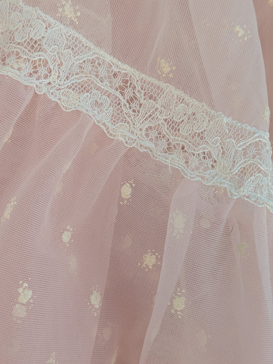 Vintage 1950s Velma Printed Swiss Dot Pink Crinoline