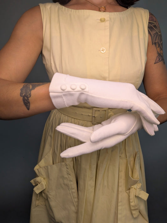 Vintage Mid-Century White Gloves - 3 Button Detail