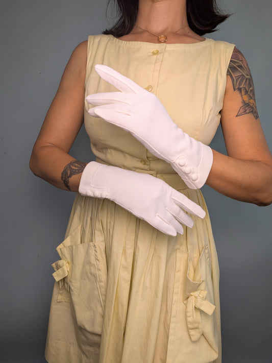 Vintage Mid-Century White Gloves - 3 Button Detail