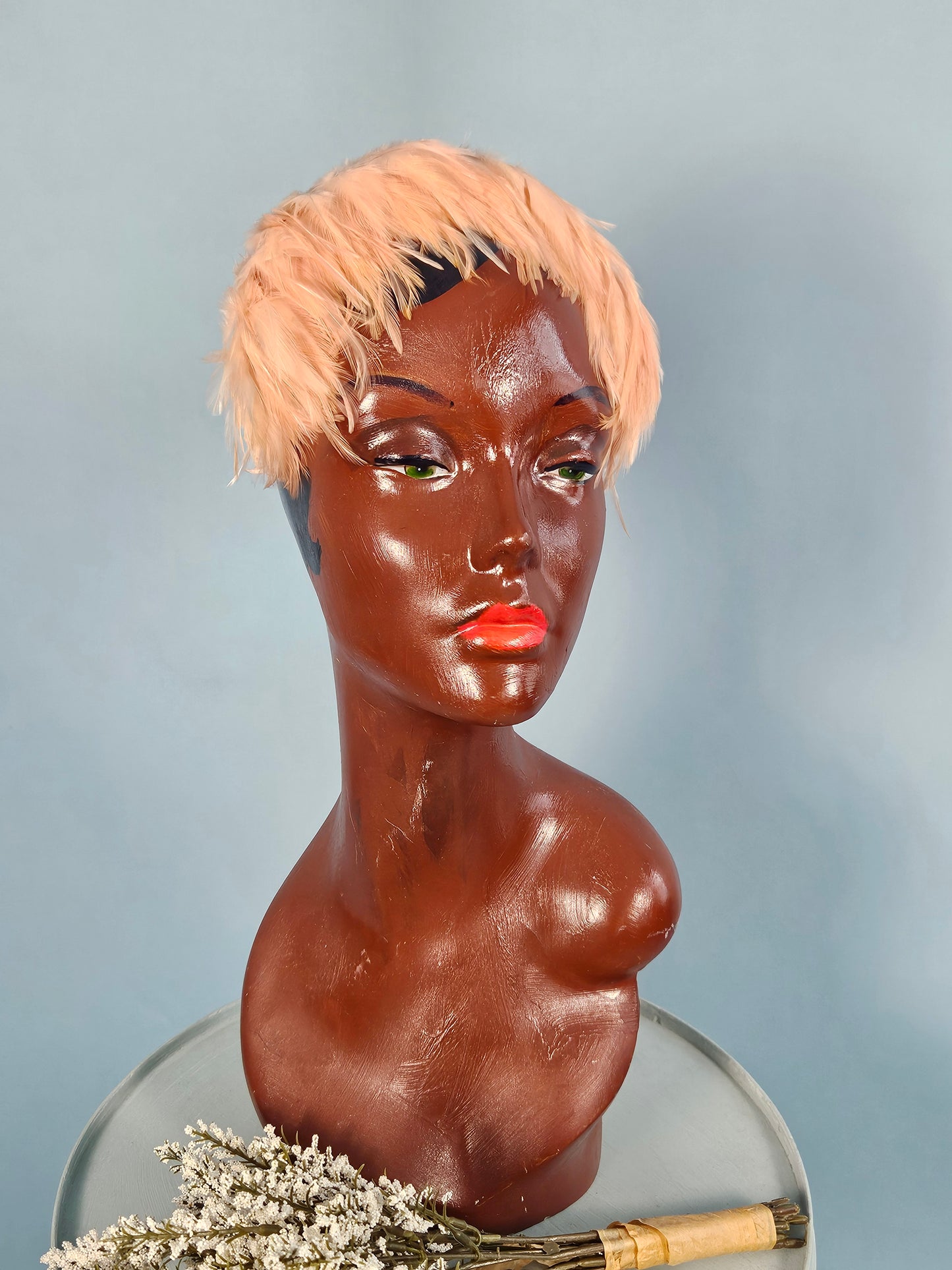 Vintage 1950s Pink Feather Fringe Headband