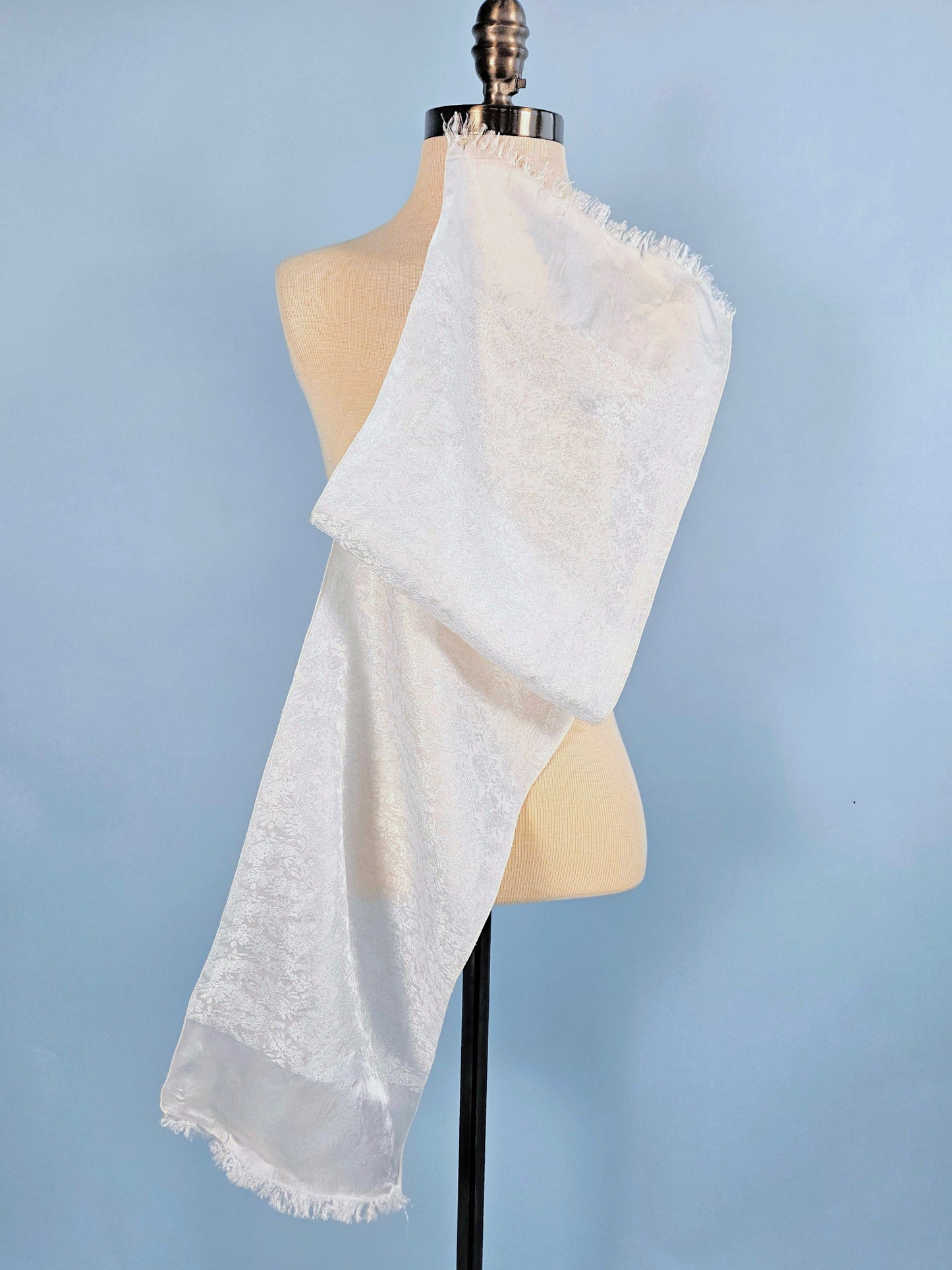 Vintage White Brocade Rectangle Scarf