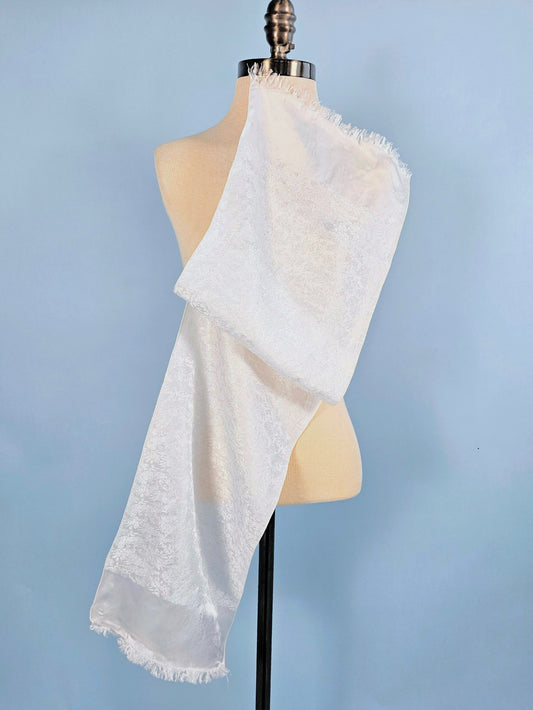 Vintage White Brocade Rectangle Scarf